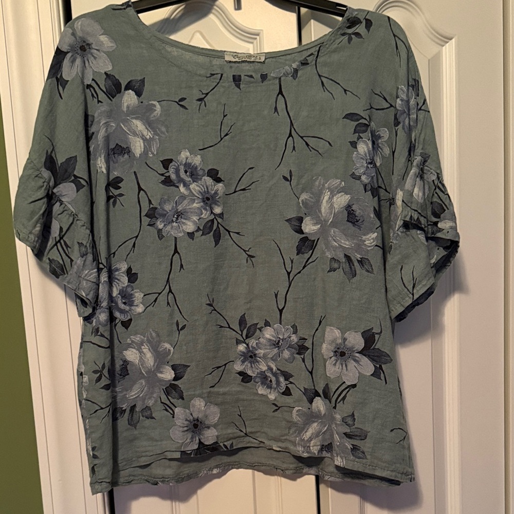 Floral Patterned Women's Blouse - Green